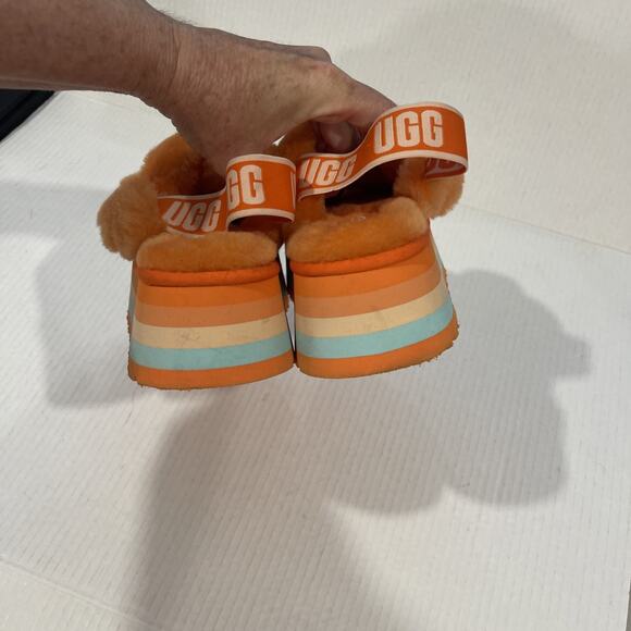 UGG Women Sz 6 Disco Knot Slide Platform Genuine Shearling Slip On Sandal Orange - Picture 5 of 13